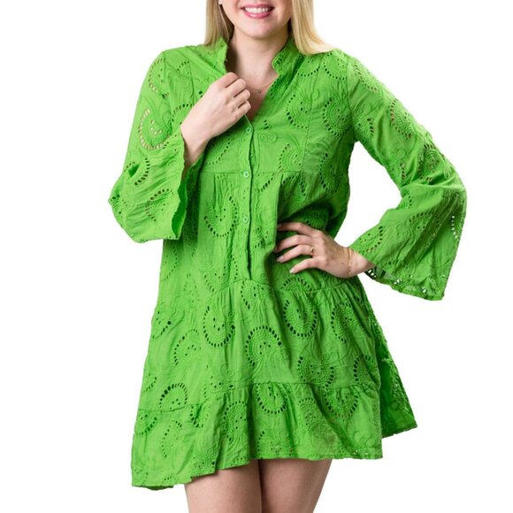 Green Eyelet Embroidered Mini Dress – Size M - Picture 1 of 8